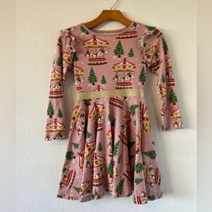 Mini Boden Mabel Pink Carousel Holiday Long Sleeve Girls Dress Size 7/8 Yrs